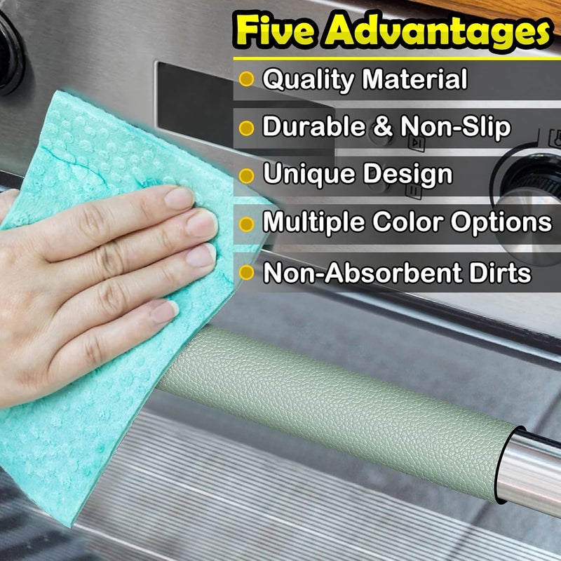 Royleath Refrigerator Handle Covers, 6PCS, Leather Kitchen Appliance Handle Covers, Keep Your Fridge Microwave Oven Stove or Dishwasher Clean, Stains Dirty Oils, Timesaver, Kitchen Decor (Jade Green) - Image 3